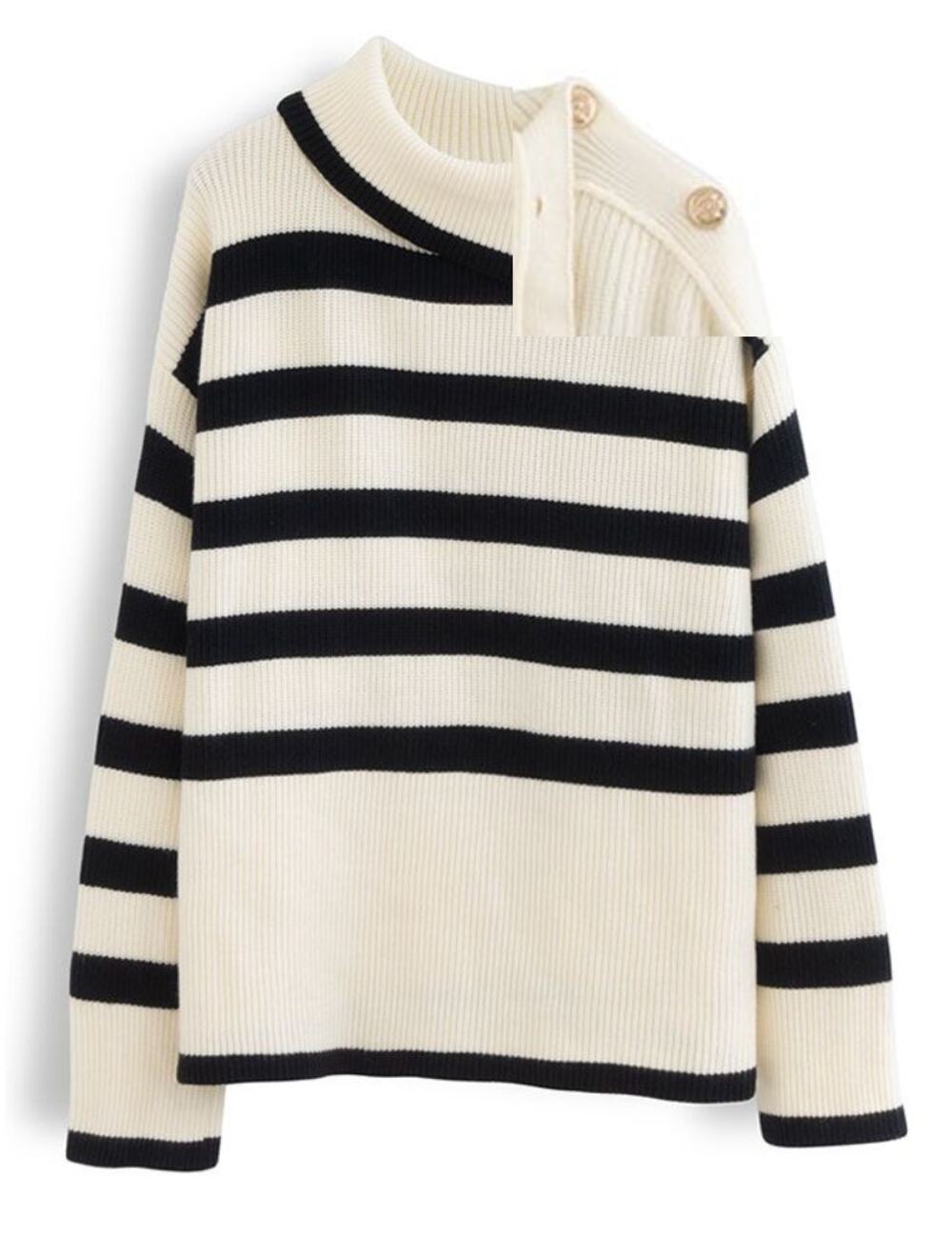 ChicWish Striped Knit Button neck Sweater 3X /4X
